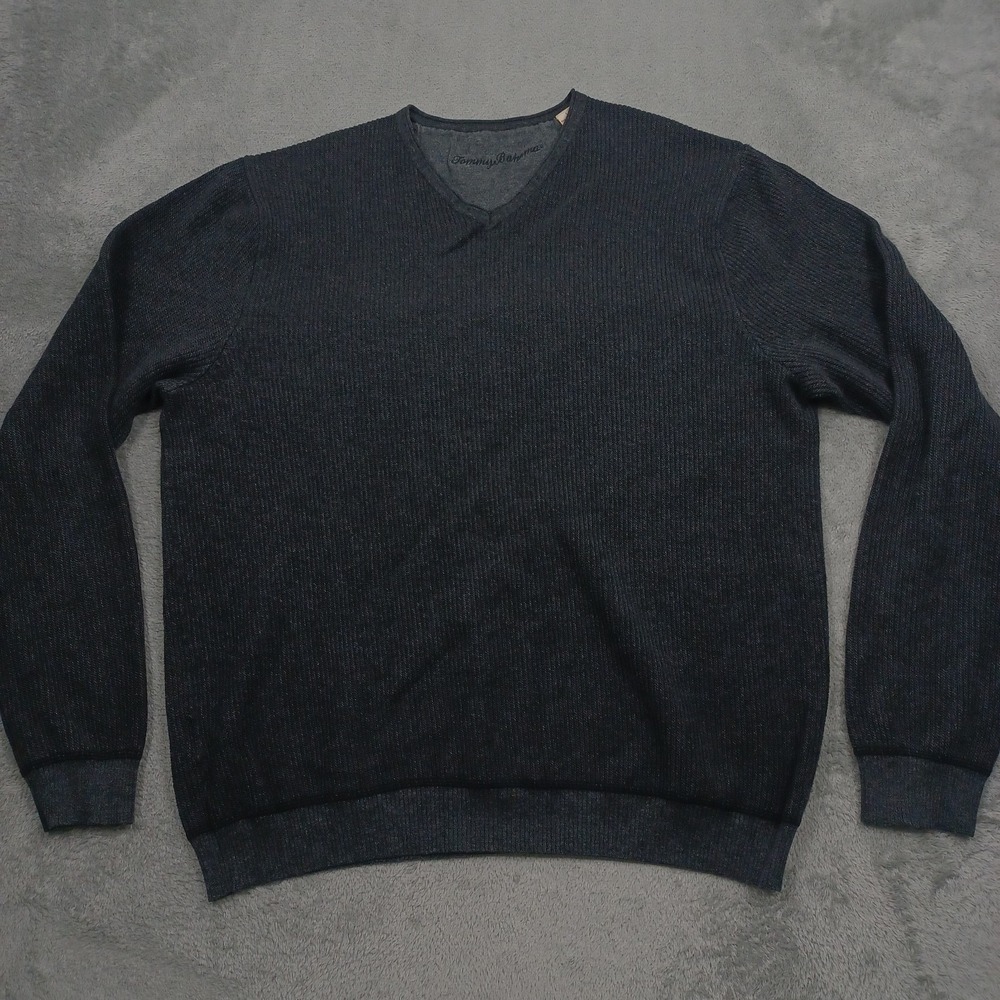 Tommy Bahama Sweater Mens Large Gray V‎ Neck Pullover Cotton Preppy